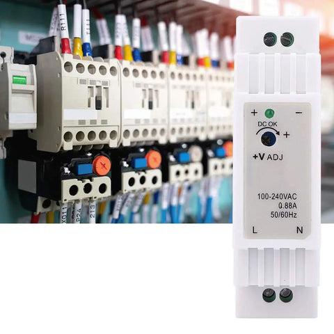 DIN Rail Switching Power Supply For Industrial Control Equipment With PWM Modulation, Low Ripple Output, Flame Retardant Housing, Heat Resistant, Compact Modular Design, Long Service Life, High Interference Resistance Performance, front view