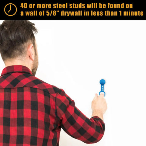 Person using No Sweat Heavy Duty Magnetic Stud Finder Wall Scanner on drywall for quick nail detection.