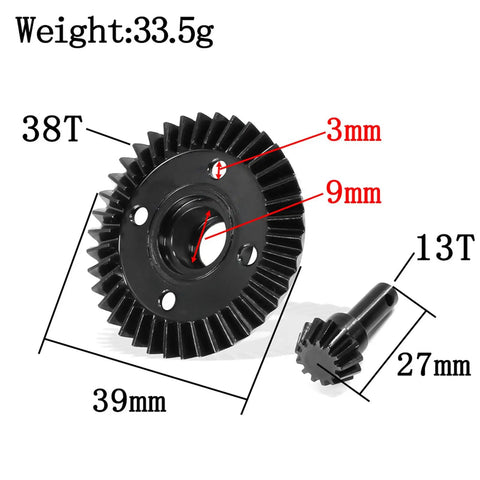 Beefed Up Hardened Steel Front And Rear Ring Gear Set 38T Pinion 13T 32P Bevel Gear For 1 10 Scale RC RBX10 RYFT Upgrade Axles
