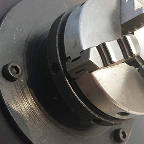 Close-up of 180mm chuck on Rock Solid Rotary Welding Positioner With Slick 90 Degree Adjustable Tilt And Heavy Duty Locking Handle.