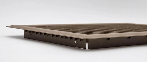 Side view of Heavy Duty Floor Return Air Grille for 8 inch by 12 inch duct openings, rugged reinforced steel construction, easy drop-in installation