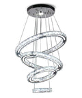 LED Crystal Chandelier With 4 Ring Design, Modern Stainless Steel Pendant Light, Adjustable Length Up To 47 Inches