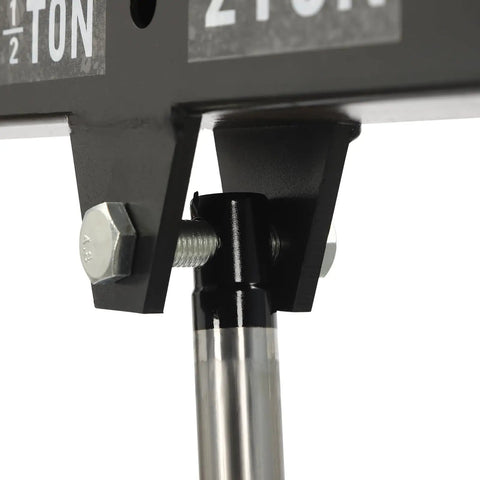 Close-up of the hydraulic lift mechanism on Heavy Duty Folding Engine Hoist Crane With Six Durable Caster Wheels And Adjustable Hydraulic Lift.