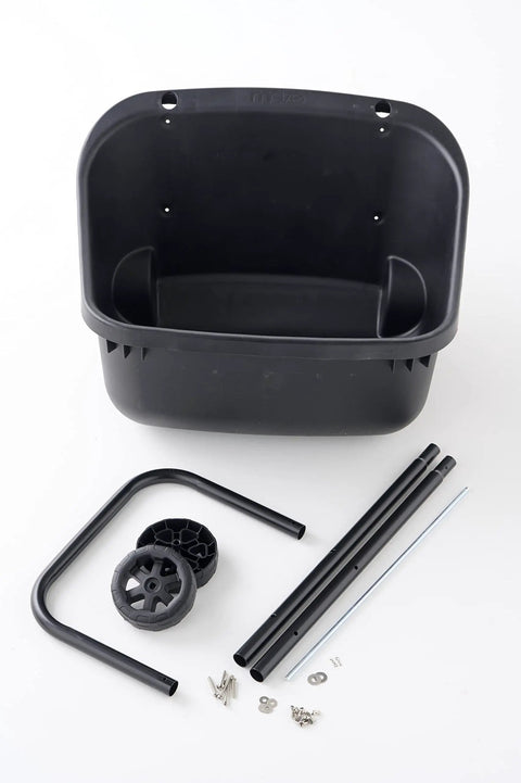 Parts and components of compost cart from 48 Gallon Geared Dual Chamber Compost Tumbler With Large Fill Openings Elevated Design.