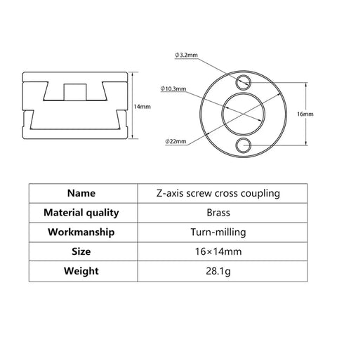 Heavy Duty 16mm Oldham Coupling For T8 Z Axis Screw Reduces Vibrations On Hot Bed With Precision CNC Machined Flexible Shaft To Boost Quiet Smooth 3D Printing Performance Like A Boss, brass 16x14mm