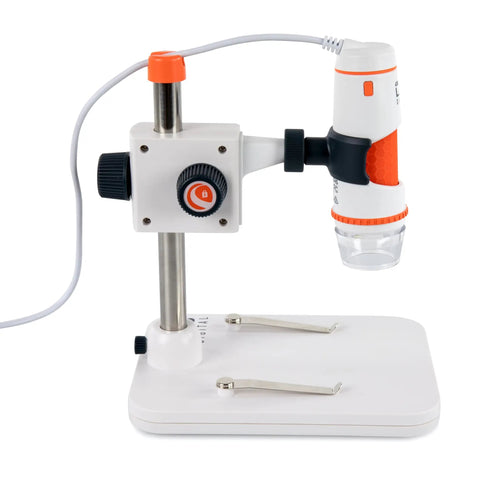 5MP Handheld Digital Microscope With 20X To 200X Magnification And True IR Cut Lens For Clear Detail On Coins, Circuits, Textiles, Insects And More, High Resolution Images And VGA Video on stand