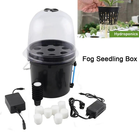 Hydroponics Seedling Cloning System Kit With Fog Dome, 8 Hole 5L Soilless Grow Box components displayed