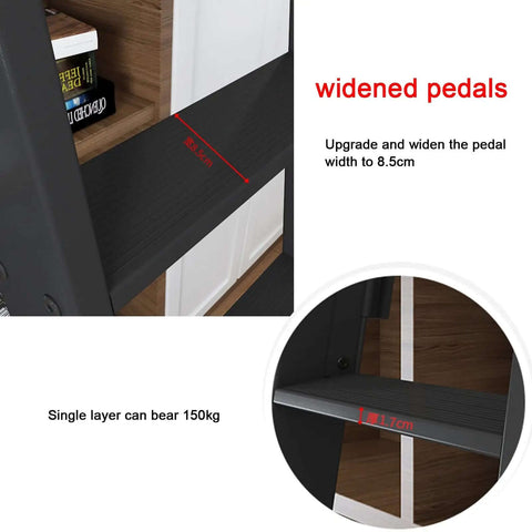 Close-up of widened pedals on the Retractable Sliding Barn Door Ladder Kit With Aluminum Alloy Ladder And Full Track System