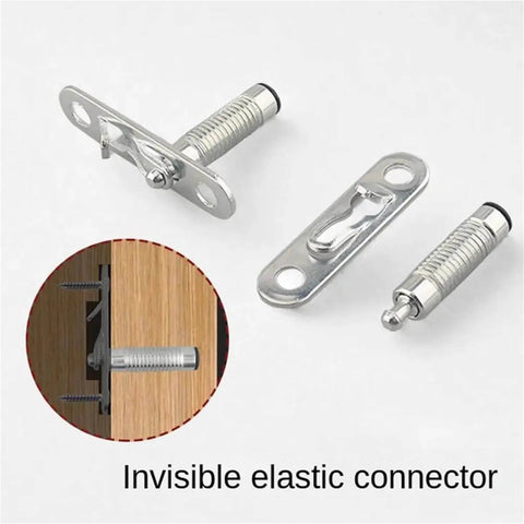 Two In One Invisible Connectors Set For Cabinets And Bookshelves White 100 Piece Durable Metal Hardware with Elastic Connector