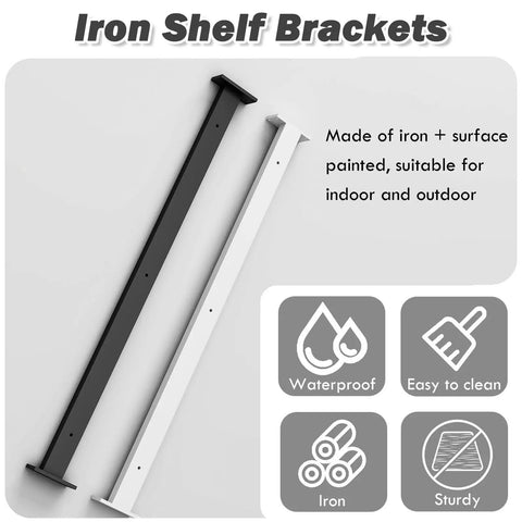 Heavy Duty Universal Shelf Brackets With Adjustable Support Poles For Countertops Quick Install Anti Shake System Reinforces Cabinets built in black and white iron for indoor and outdoor use.