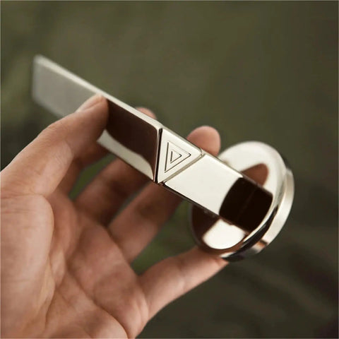 Hand holding Slick Silver Door Lock Handle Dope Anti Theft For Home Security Modern Furniture Gate Lock Set Interior Door Hardware