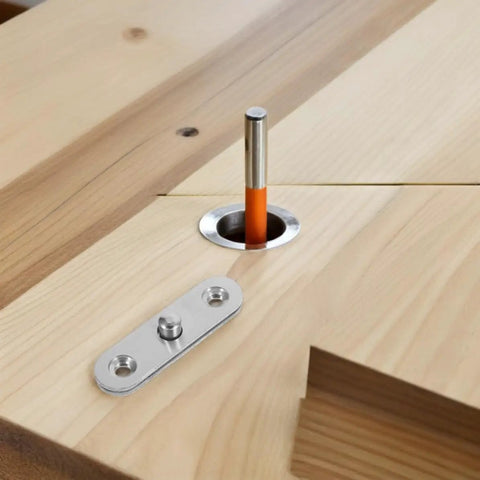 Six Pack Stainless Steel Pivot Hinges No Fuss For Hidden Cabinet Doors And Windows mounted on wooden surface for furniture hardware