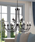 Farmhouse Twelve Light Candle Chandelier Black Wrought Iron Pendant Light 2 Tier Rustic Industrial Ceiling Fixture