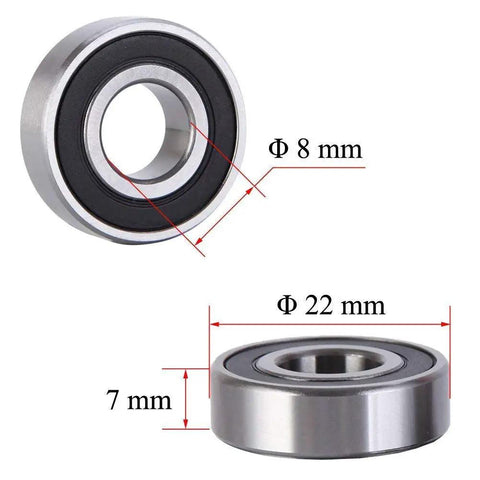 Image showing dimensions of 20 Pack 608 2RS Ball Bearings 8x22x7mm Double Rubber Sealed Pre Lubricated C3 for precise fitting.