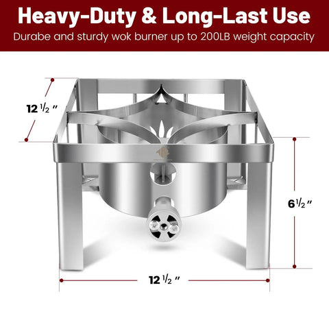 Portable 55,000 BTU Stainless Steel Propane Burner with CSA Regulator and Windshields, dimensions 12.5x12.5x6.5 inches, for outdoors