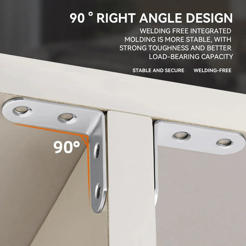 Hella Tough Stainless Steel Corner Brackets With Screws Heavy Duty L Shaped Metal Joint Plates For Cabinets And DIY Woodworking Builds showing a 90° right angle design.