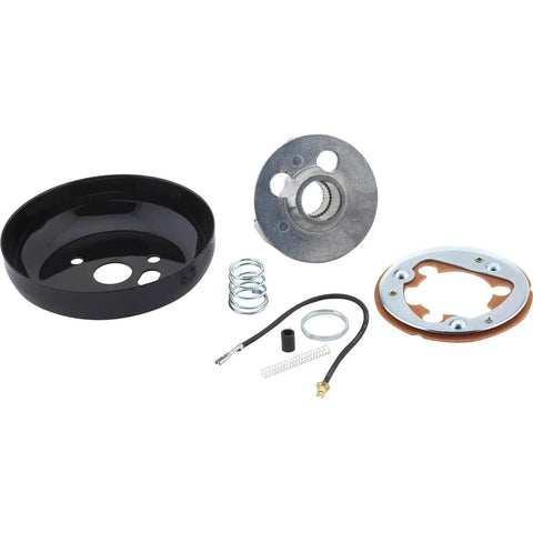 3-Bolt Steering Wheel Adapter For 1969-1994 GM Cars With Standard Bolt Pattern includes cover, spring, spacer, plunger, lead wire, and bolts.