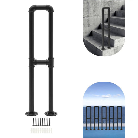 Heavy Duty U Shaped Stair Handrail Built Like A Tank Galvanized Steel Pipe Floor Mounted Support Railing for external stair safety.