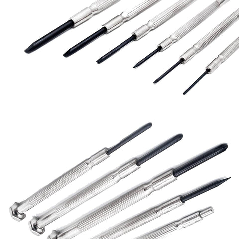 Close-up of 11-Piece Mini Precision Screwdriver Set With Magnetic Tips showing various Phillips and flathead sizes for electronics.
