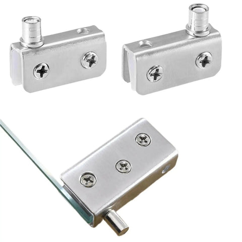 Two Pack Glass Pivot Hinge Set Stainless Steel For Cabinet Doors With Soft Close Hydraulic Damper Hidden Rotation Axis