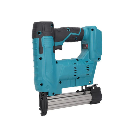 No Sweat 20V Cordless Brad Nailer And Crown Stapler Combo with ergonomic grip and aluminum rail for upholstery projects.