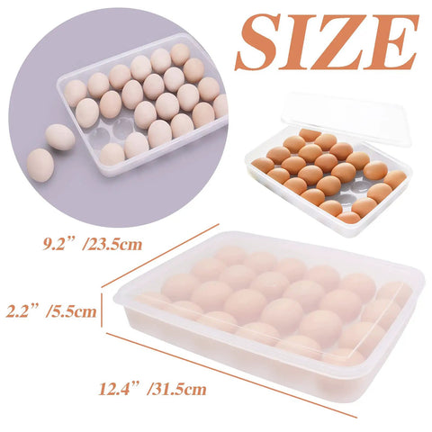 Two Pack Covered Egg Holder Set Clear Stackable Egg Trays For Refrigerator Each Tray Holds 24 Eggs Total 48 Eggs Durable Plastic