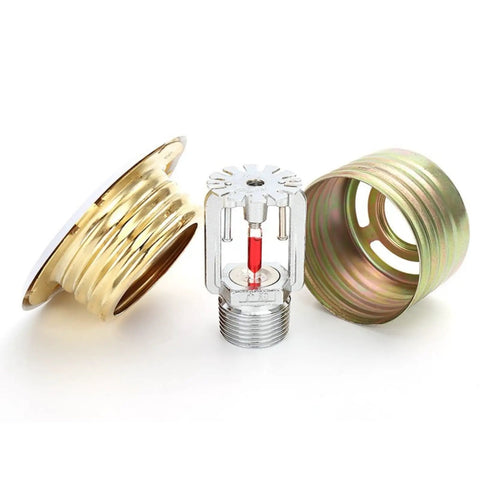 10 Pack Concealed Pendent Fire Sprinkler Heads Kit With Matching Cover Plates For Tight Ceiling Integration And A Pro Finish DN15 R1/2 Thread K80 Rating showing brass body sprinkler and cover plates