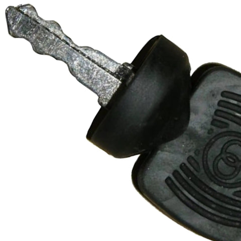 Close-up of Heavy Duty Ignition Key Set That Works Like A Dream For Skytrak Telehandlers and Excavators with black plastic handle.
