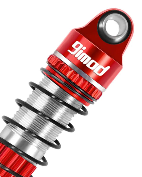 Close-up of 53mm Aluminum Threaded Shock Absorbers Oil Damper For TRX4M TRX4MT, showing red anodized finish and spring detail.