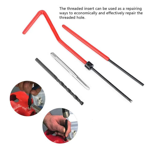 30 Piece Thread Repair Kit With Stainless Steel Inserts for Metric and Imperial Threads, twist drill, and tap shown