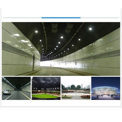 Heavy Duty Led Floodlight Rocked Up With Ip66 Weatherproof Aluminum Spitting Out A Sharp 120 Degree Warm Beam At 70W To 168W illuminating a tunnel.