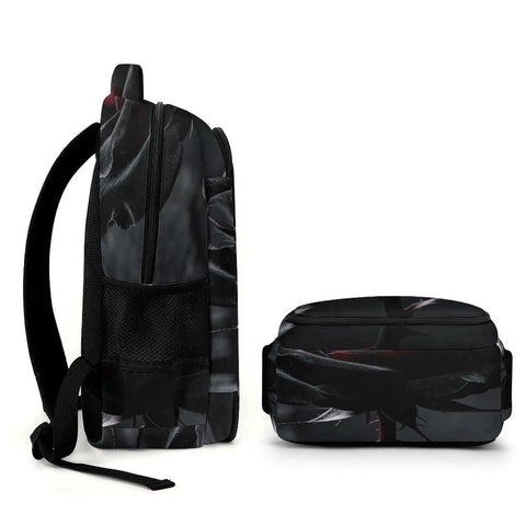 Side view of Dope Thorned Rose Bloom Printed Unisex Backpack With Large Capacity Durable Polyester Daypack Smooth Zipper