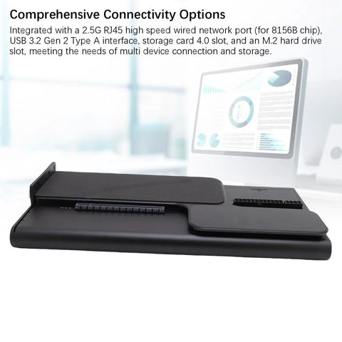 Next Level Thunderbolt E GPU Docking Station For Laptops Featuring PCIe 4.0 X4 Graphics Expansion 140W Fast Charging 2.5G Ethernet And Dual M.2 SSD Slots, connectivity options with ports.