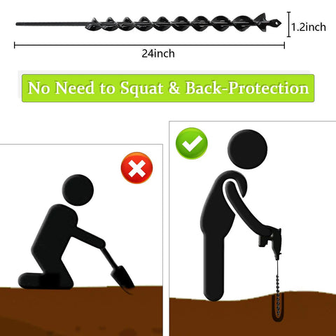 1.2 Inch By 24 Inch Planting Auger Drill Bit With 24 Inch Long Handle illustration showing ergonomic use and benefit
