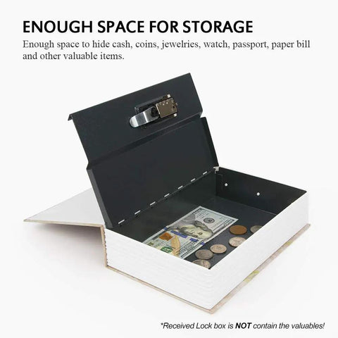 Hidden Book Safe With 3 Digit Combination Lock, Diversion Safe For Cash And Jewelry, Paris Eiffel Tower Design showing open interior with money.