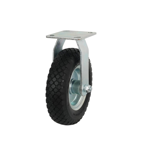 Rock Solid 8 Inch Flat Free Foam Filled Rubber Rigid Caster with metal mounting plate and durable tread.