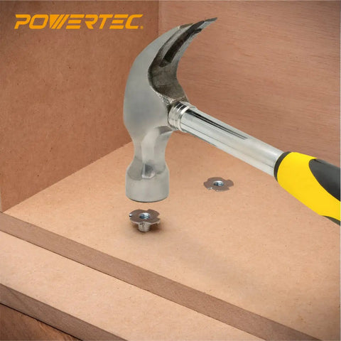 Installing 5/16-18 Tee Nuts, 4 Pronged, 50 Pack For Bolts And Stem Casters in wood using a hammer