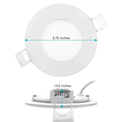 Ultra Thin 3 Inch LED Recessed Light Kit With Junction Box 8W Dimmable Wafer Downlight 5 Color Temps, showing dimensions