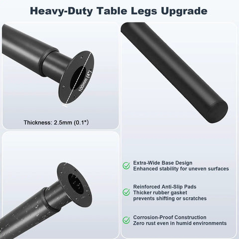 Heavy Duty Adjustable Table Legs for kitchens, black steel, thickness 2.5mm, part of Kickstart Your Home Layout With These Knockout Adjustable Table Legs.