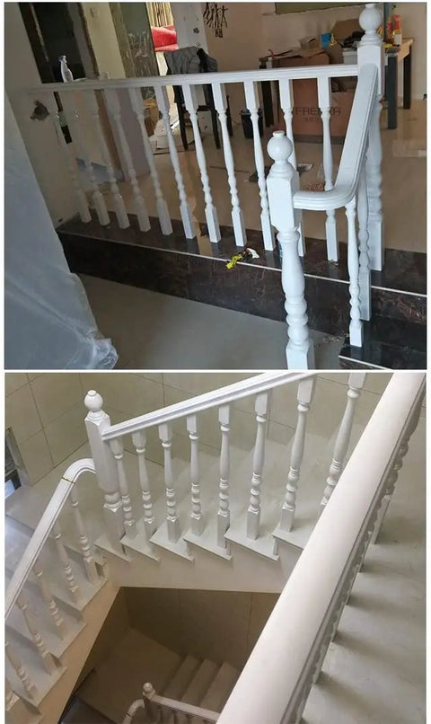 White Wooden Balusters Top Tier Quality, stylish poplar stair railing with 85 cm height for easy stairway and porch upgrades.