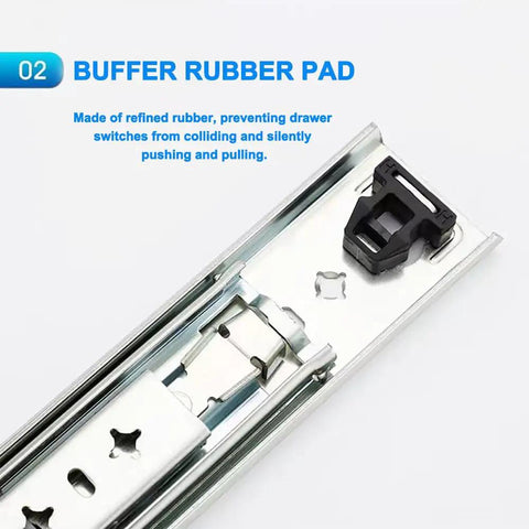 Close-up of 1 Pair 56 Inch Beefy Heavy Duty Drawer Slides With Lock Full Extension Side Mount Ball Bearing Rails 250 Lb Load Capacity