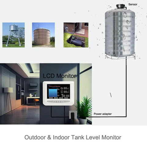 Wireless Ultrasonic Level Monitor With LCD Display For Home Use Real Time Remote Tank Level Check 10cm To 2.5m Sensor Range