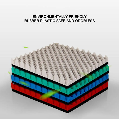 Heavy Hitter Soundproof Foam Roll, high density blue egg crate foam panels layered for acoustic insulation use.