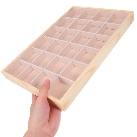 Straight Up Premium Pine Wood Jewelry Tray With 24 Compartments And Plush Velvet Lining to Store Your Bling held in hand.