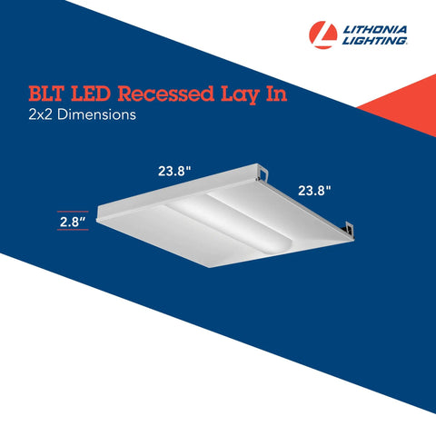 2x2 LED Troffer Light BLT Series Low Profile Drop In Ceiling Light with dimensions 23.8 x 23.8 inches, curved ribbed diffuser