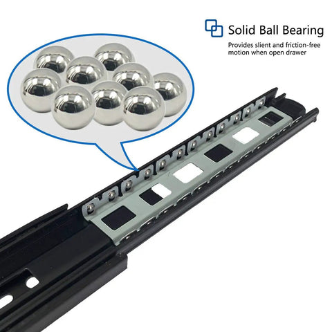 Close-up of Heavy Duty 22 Inch Push To Open Drawer Slides with solid ball bearing for smooth operation, ideal for kitchen upgrades.