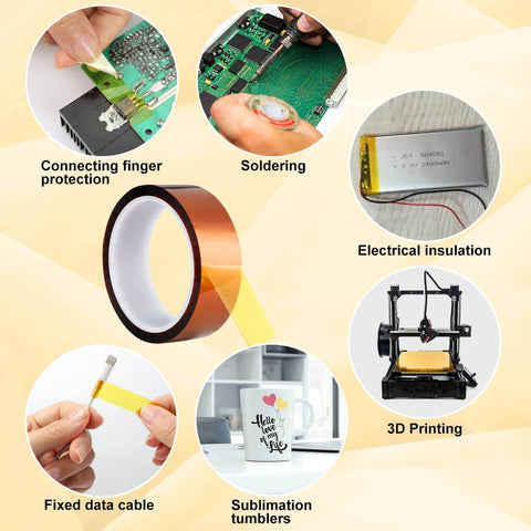 High Temperature Polyimide Film Adhesive Tape 1 Inch By 36 Yards No Residue Heat Resistant Tape For Sublimation Masking 3D Printing Soldering Electronics Repair And Electric Projects with various applications