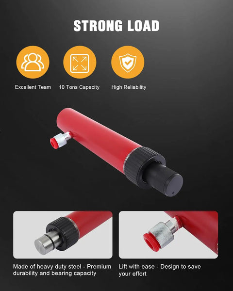 Top Shelf 10 Ton Hydraulic Porta Power Hand Pump Built With Hella Sturdy Chrome Plungers And Heavy Duty Forged Steel Bodies For Direct Frame Straightening And Dead Reliable Shop Grind Performance, showing the sturdy red design.