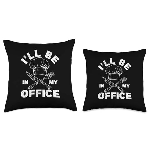 Funny Kitchen Throw Pillow For Chefs And Home Cooks, Office Humor Decor For The Cook In You with "I'll Be In My Office" print