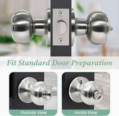 Stainless Steel Ball Door Knob With Keyed Lock Satin Nickel No Fuss Install Entry Door Handle Set details and views